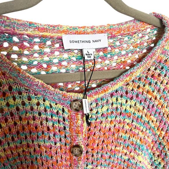 Something Navy Open Knit Rainbow Cropped Cardigan Multicolor Size Large NWOT - Picture 5 of 10